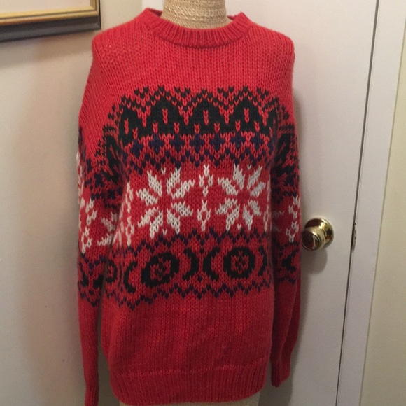 - Pierre Cardin Hand knit red snowflake sweater hand knitted Snowflake ski - Picture 2 of 9